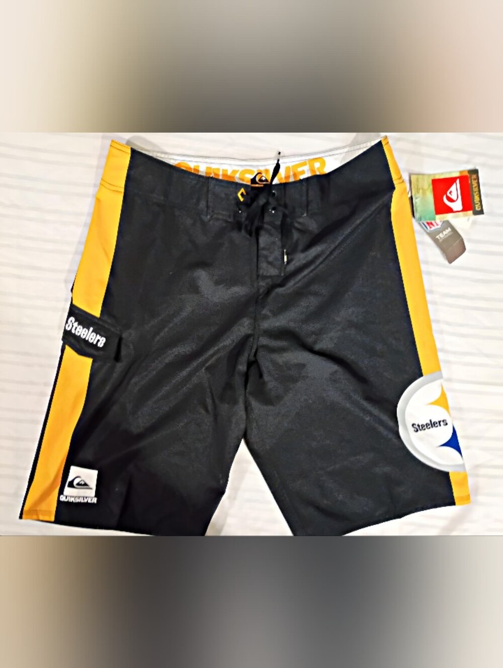 Quiksilver Board Shorts Mens 32 Pittsburgh Steelers NFL Swim Trunks NWT Black